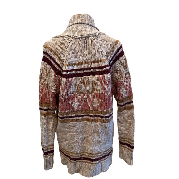 Pink Rose Cardigan Sweater Fair Isle SZM Brown Multicolor Pockets Comfortcore - Picture 2 of 9
